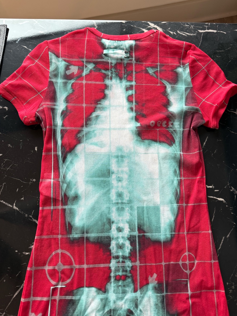Jean Paul Gaultier Red and Teal Graphic Mesh Dress - Picture 7 of 8